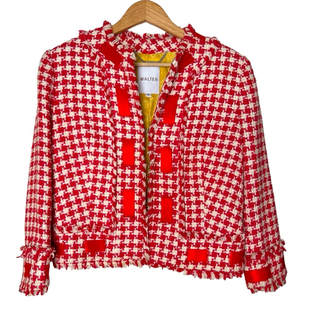 Walter Tweed Silk Blend Blazer Women’s Red White Size 8